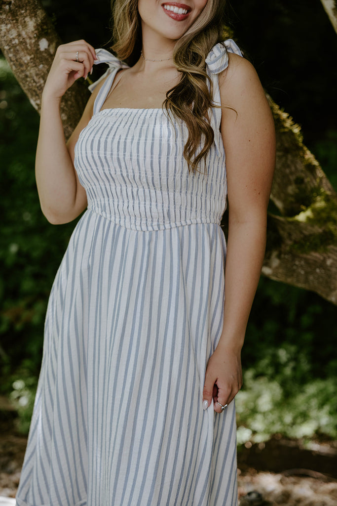 Striped Smocked Maxi - Blue