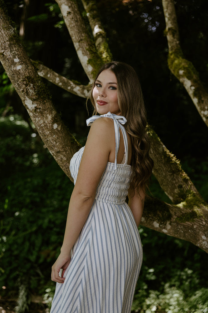 Striped Smocked Maxi - Blue