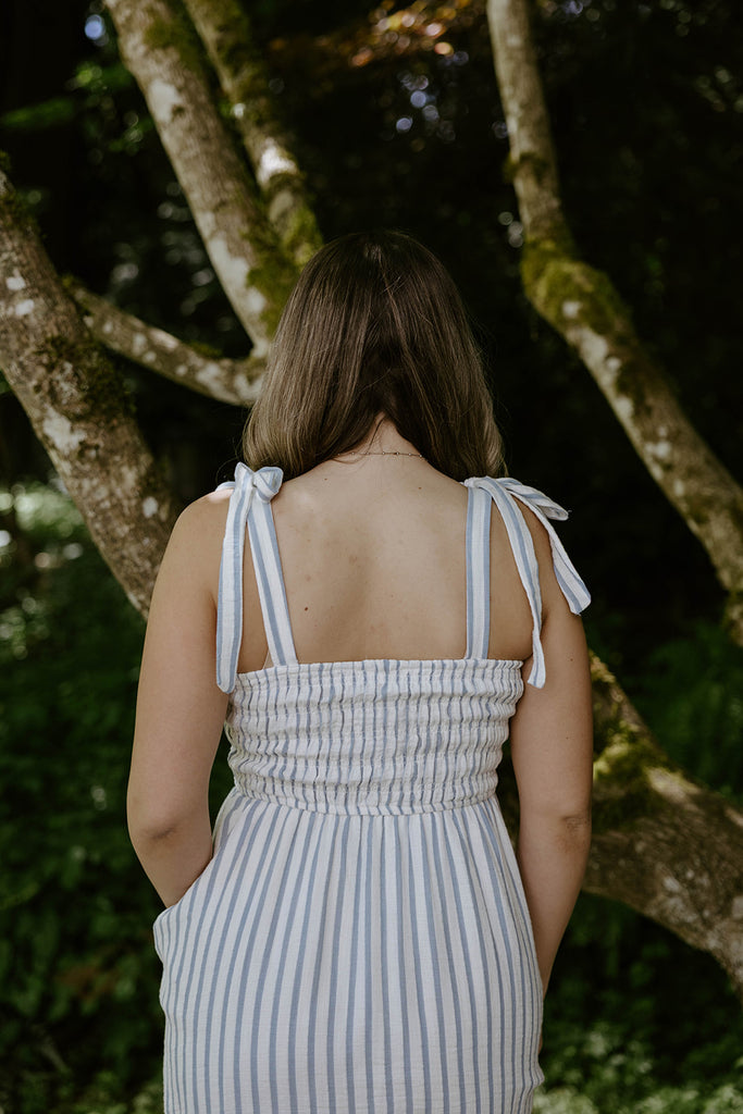 Striped Smocked Maxi - Blue
