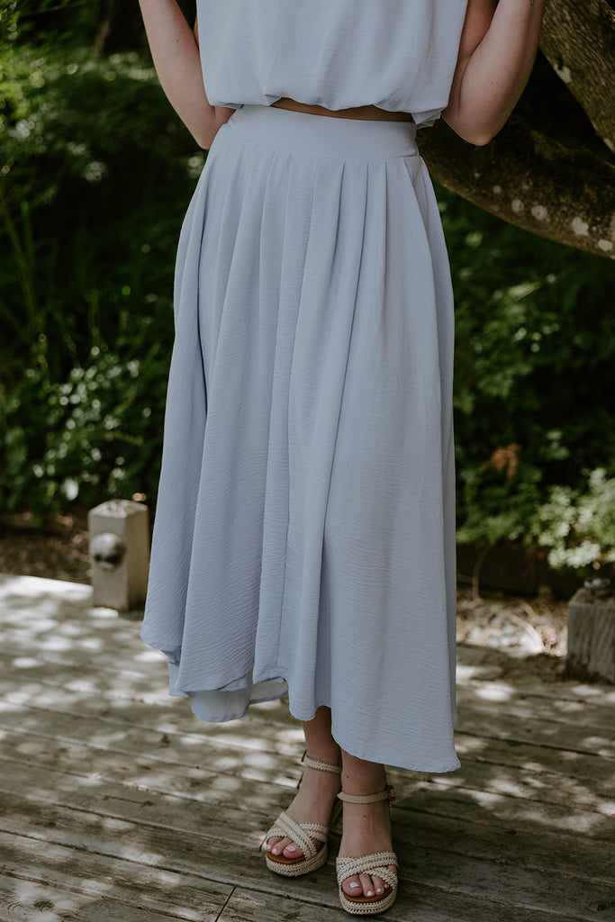 Bubble Top & Flowy Midi Skirt Set - Blue