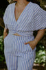 Striped Front Twist Top & Pant Set - Blue