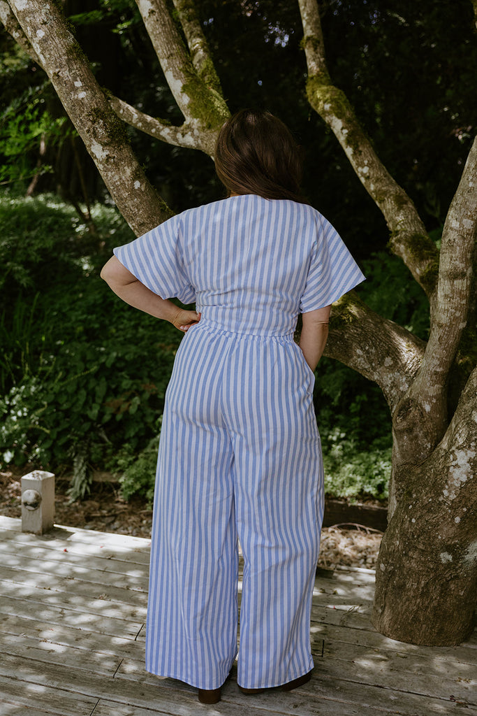 Striped Front Twist Top & Pant Set - Blue