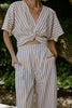 Striped Front Twist Top & Pant Set - Taupe