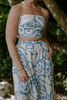 Abstract Print Top & Flowy Pant Set - Blue