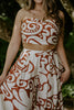Abstract Print Top & Flowy Pant Set - Brown