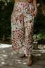 Abstract Print Top & Flowy Pant Set - Brown