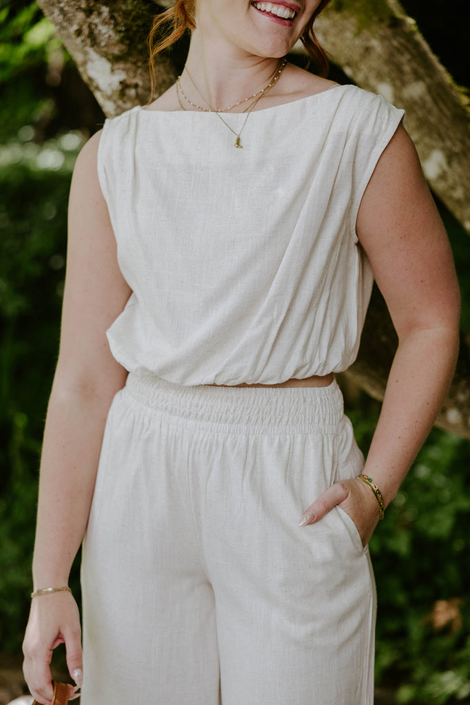 Linen Top & Flowy Pant Set - Oat