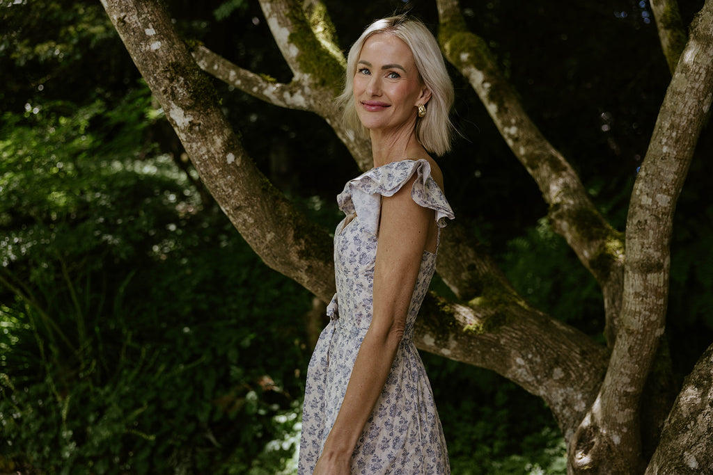 Parisian Bloom Dress - Vintage Blue