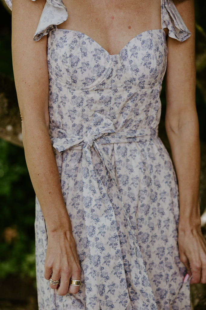 Parisian Bloom Dress - Vintage Blue