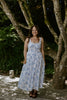 Floral Front Tie Corset Midi Dress - Blue