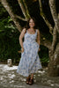 Floral Front Tie Corset Midi Dress - Blue