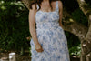 Floral Front Tie Corset Midi Dress - Blue