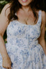 Floral Front Tie Corset Midi Dress - Blue