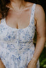 Floral Front Tie Corset Midi Dress - Blue