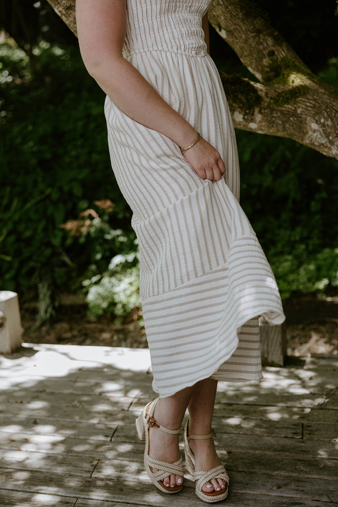 Striped Smocked Maxi - Taupe