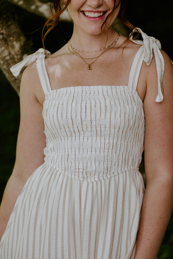 Striped Smocked Maxi - Taupe