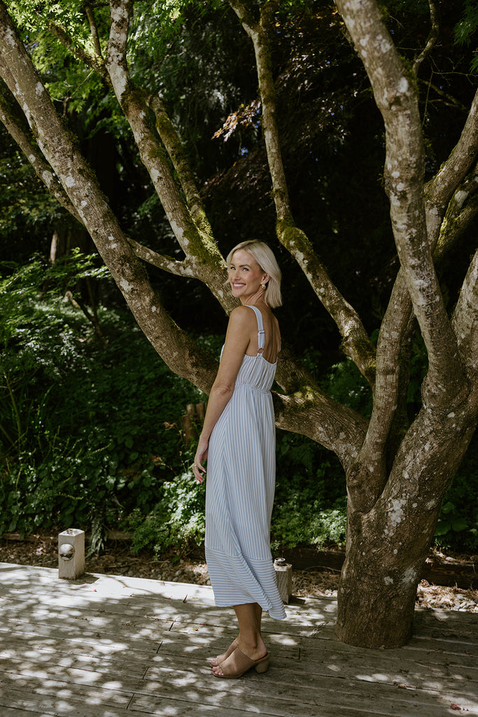 Stripe Button Down Midi Dress - Blue