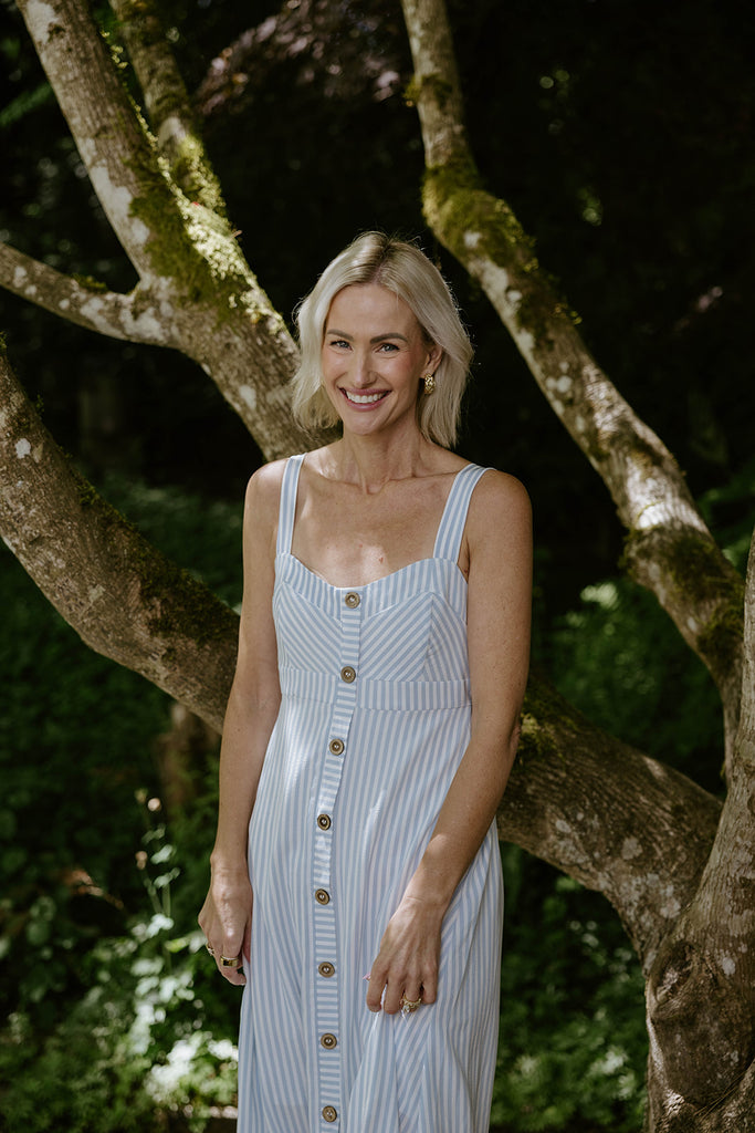 Stripe Button Down Midi Dress - Blue