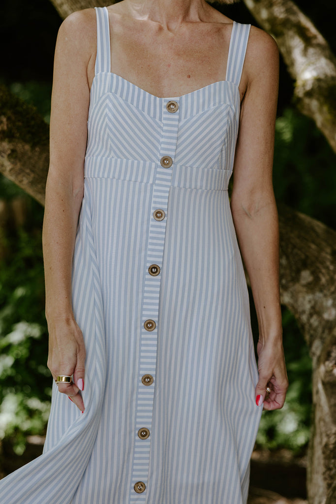 Stripe Button Down Midi Dress - Blue