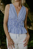 Sleeveless Striped Smocked Shirt - Blue