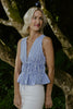 Sleeveless Striped Smocked Shirt - Blue