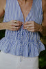 Sleeveless Striped Smocked Shirt - Blue