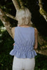 Sleeveless Striped Smocked Shirt - Blue