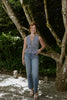 Sleeveless Striped Smocked Shirt - Navy