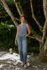 Sleeveless Striped Smocked Shirt - Navy