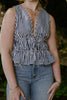 Sleeveless Striped Smocked Shirt - Navy