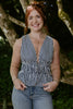 Sleeveless Striped Smocked Shirt - Navy