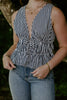 Sleeveless Striped Smocked Shirt - Navy