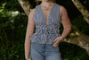Sleeveless Striped Smocked Shirt - Navy
