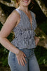 Sleeveless Striped Smocked Shirt - Navy