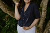 Button Up Eyelet Top - Navy