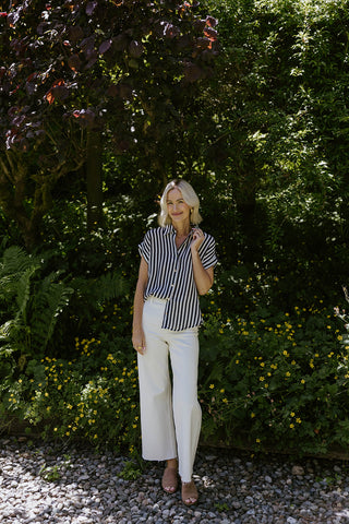 Crochet Knit Short Sleeve Sweater - White
