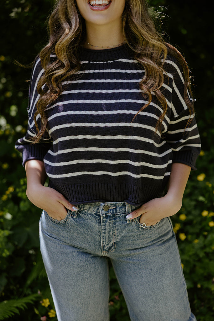 Boxy Striped Knit - Navy