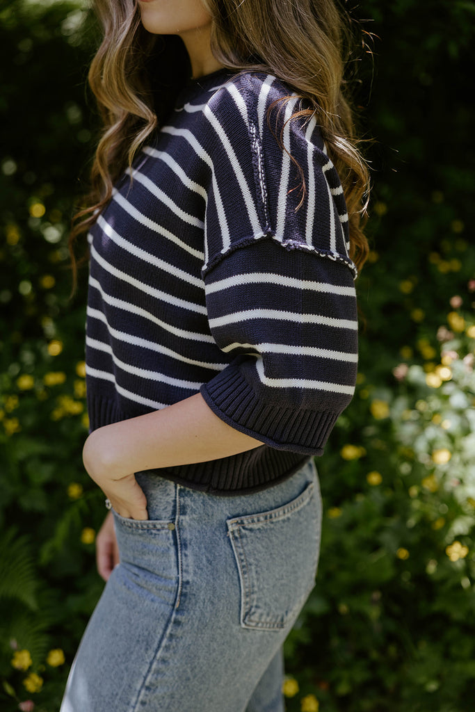 Boxy Striped Knit - Navy