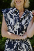 Button Down Belted Midi Dress - Cream/Navy