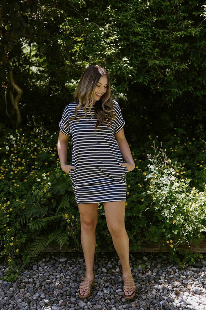 Casual Striped Everyday Dress - Navy