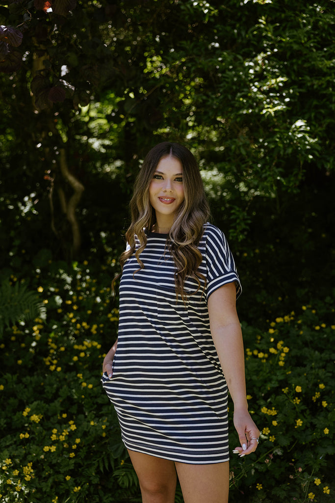 Casual Striped Everyday Dress - Navy
