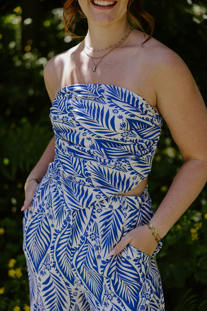 Palm Print Top & Pant Set - Blue