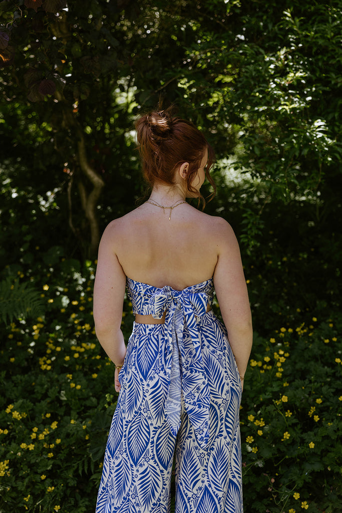 Palm Print Top & Pant Set - Blue