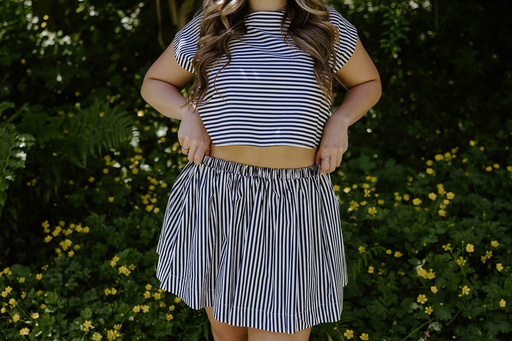 Striped Top & Skirt Set - Navy