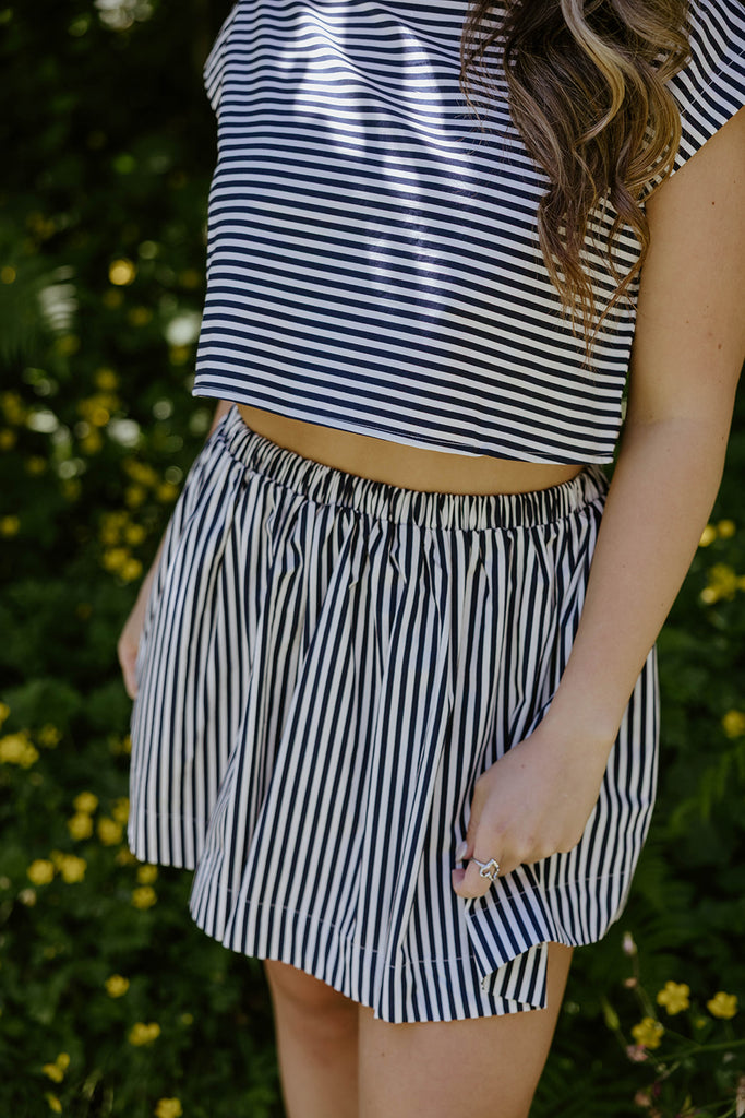 Striped Top & Skirt Set - Navy
