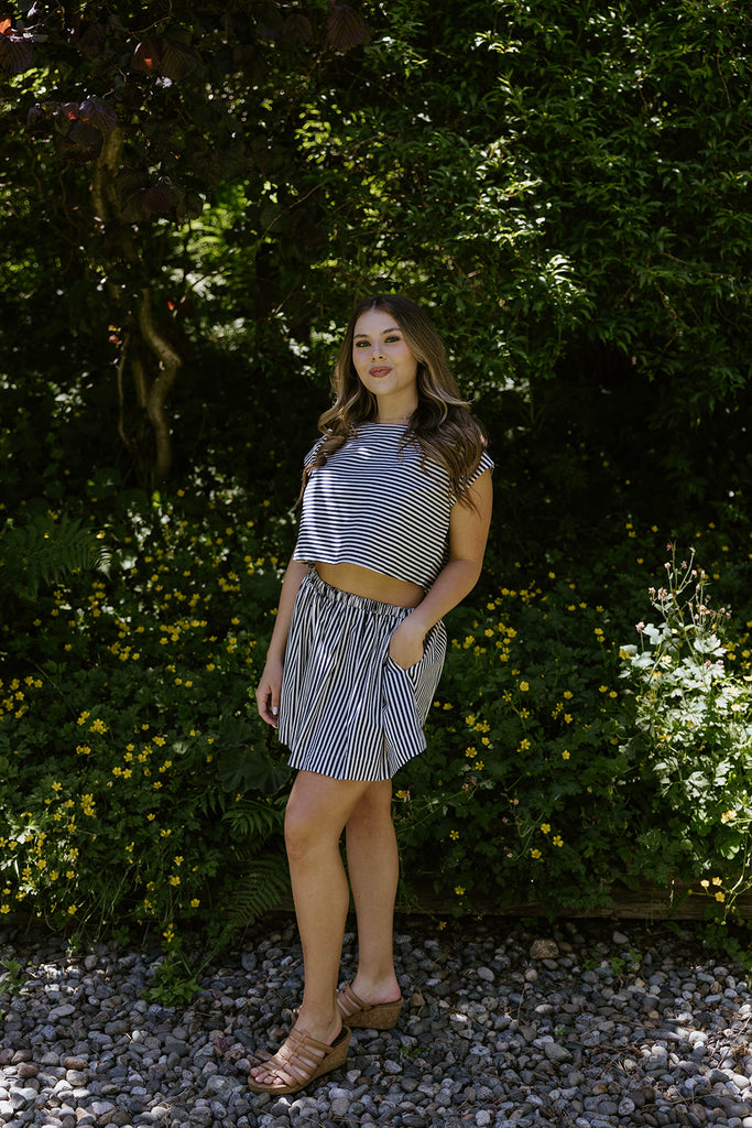 Striped Top & Skirt Set - Navy