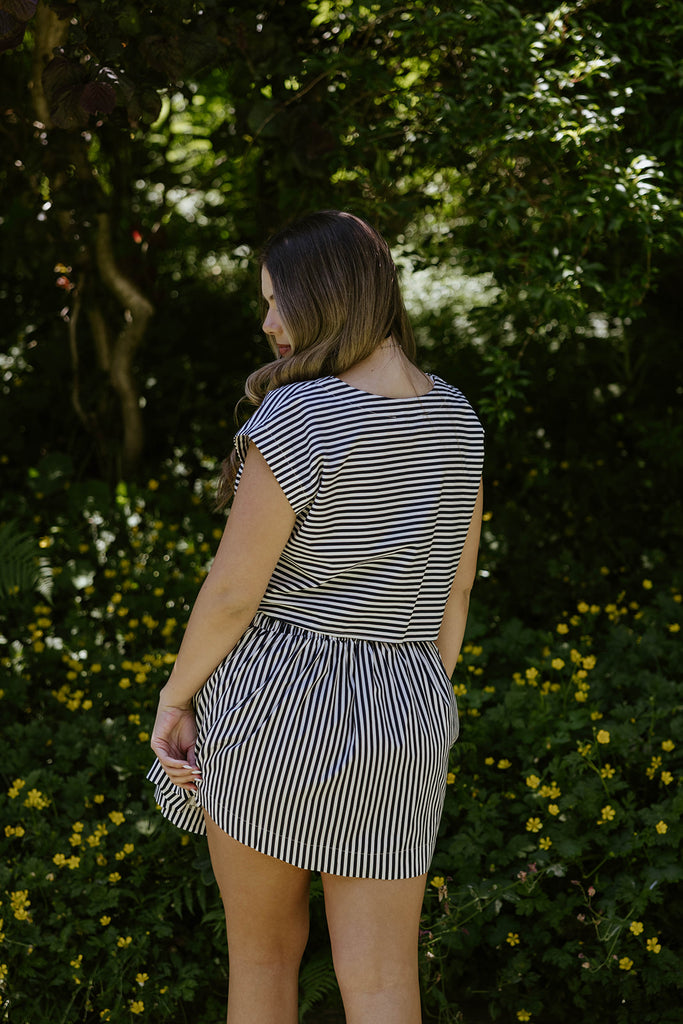 Striped Top & Skirt Set - Navy