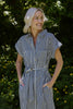 Striped Classic Button Up Midi - Navy