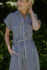 Striped Classic Button Up Midi - Navy