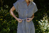 Striped Classic Button Up Midi - Navy